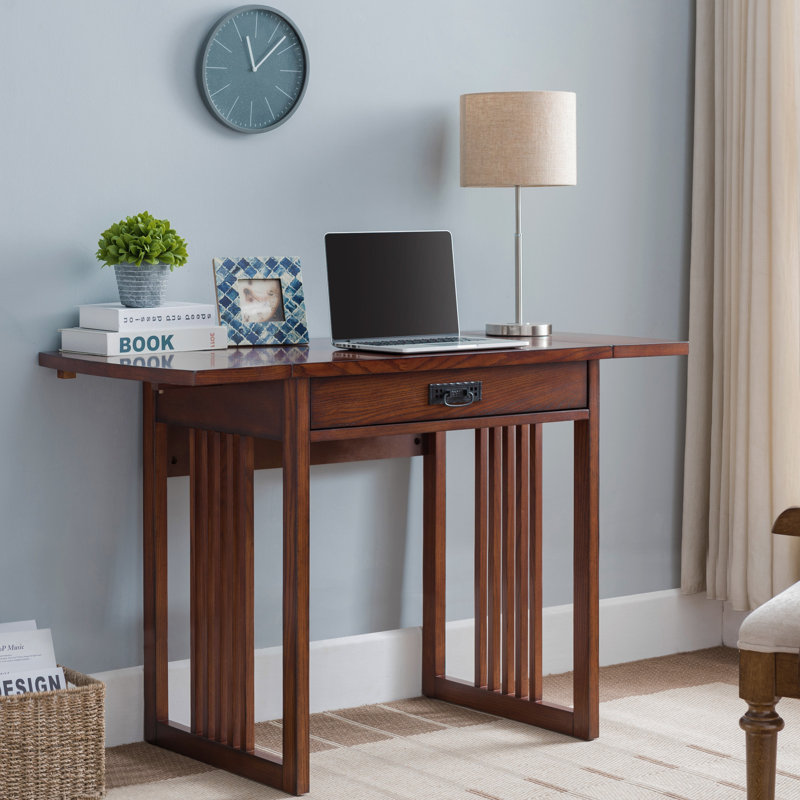 Coombs Drop Leaf Solid Manufactured Wood Computer Writing Desk in Mission Oak